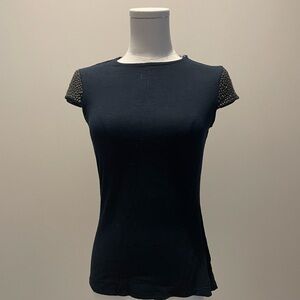 Bill Blass Black Short Sleeve Top with Embellished Shoulders